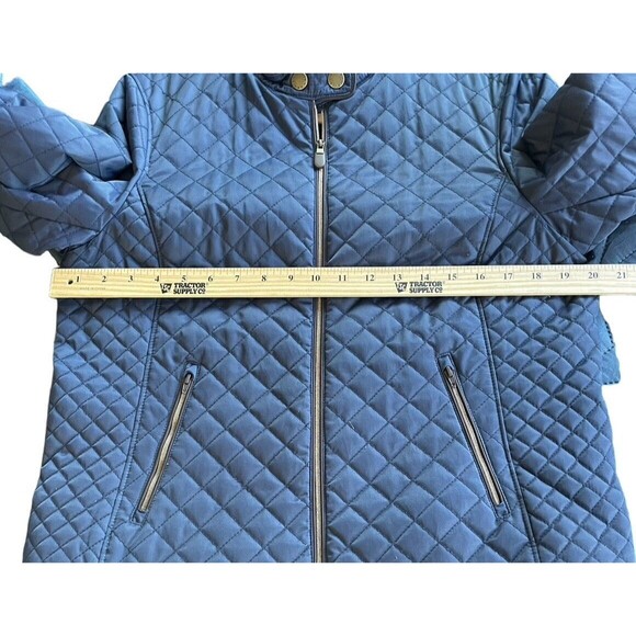 Women's Orvis Navy Blue Quilted Jacket M Mandarin Collar Snap Front - Picture 9 of 11